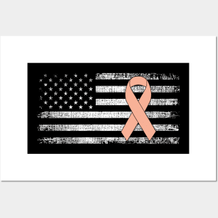 Uterine Cancer Awareness Ribbon Classic American Flag Posters and Art